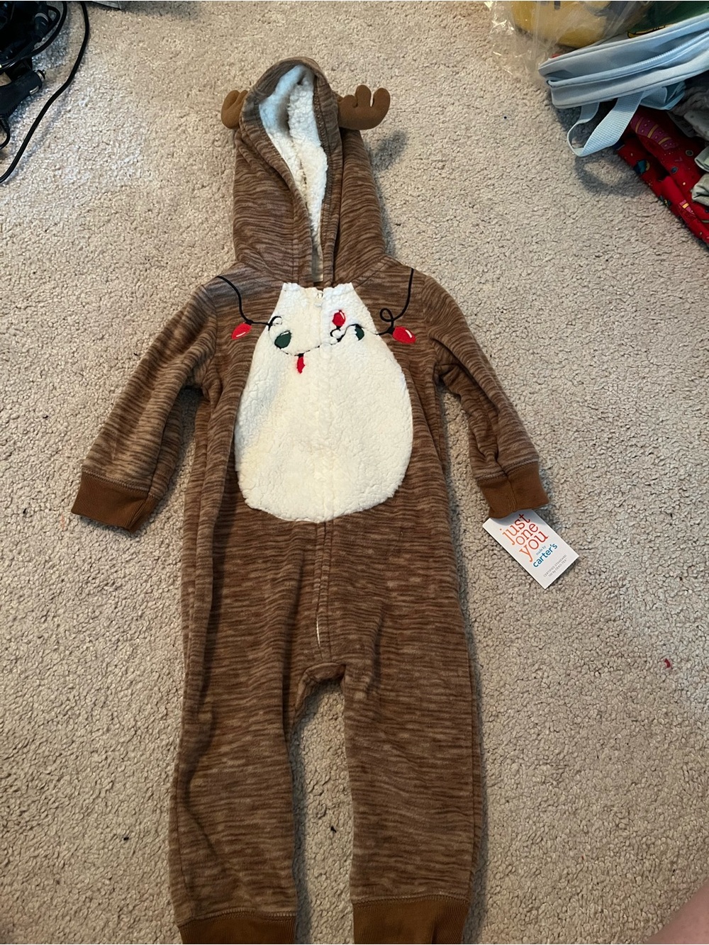 Carter's Brown Reindeer Fleece Footie with Cream Belly